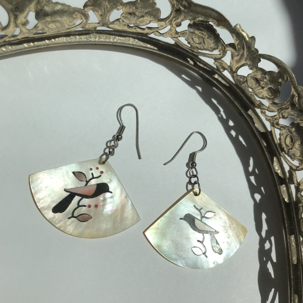 Japanese-style bird fan earrings